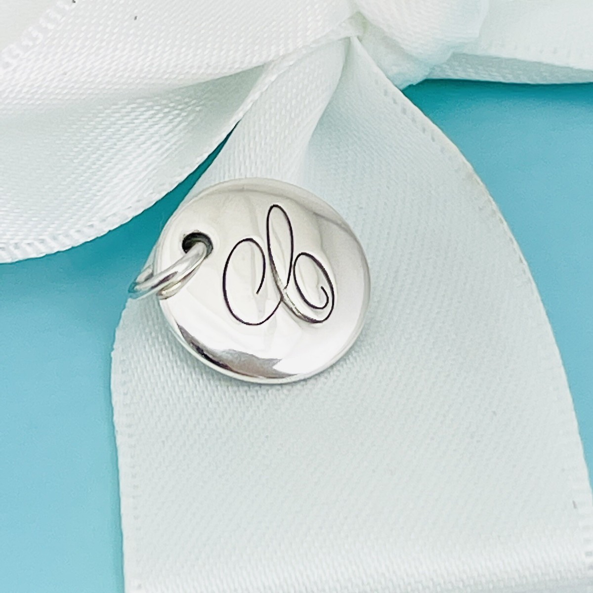 Tiffany Silver Letter C Alphabet Initial Round Circle Notes Charm 