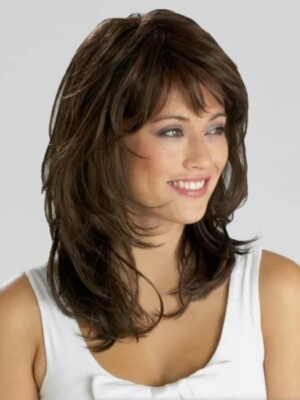 Medium Wavy Layered Cut Synthetic Hair Capless Wigs Women Natural Daily Wigs