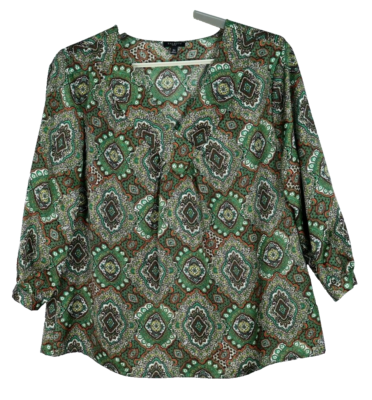 NEW TALBOTS Women's Polyester 3/4 Sleeve Blouse Geometric