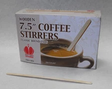 500 ct Wooden 7.5" Round End Classic COFFEE STIRRERS Dispenser Box FREE SHIP