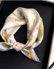 100 Mulberry Silk Scarf 53X53cm Women Square Bandana Wrap Lotus and Tower new