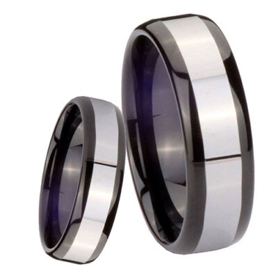 His Hers Tungsten Black IP Two Tone Beveled Edges Ring Set