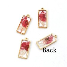 Clearance 8PCS Gold Tone Dried Flower Resin Rectangle Charm Pendant GBY319