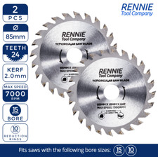 2 Pack - 85mm x 15mm x 24T TCT Circular Wood Saw Blade For Bosch Makita Worx Etc