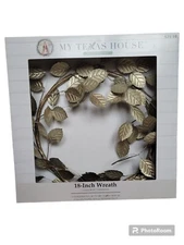 My Texas House Metal Gold Leaf Wreath 18" Farmhouse Rustic Christmas Holidays