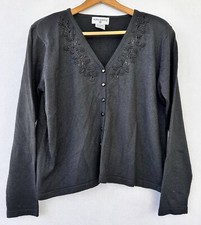 Wool Silk Beaded Cardigan Sweater Black Formal Special Occasion Medium VTG