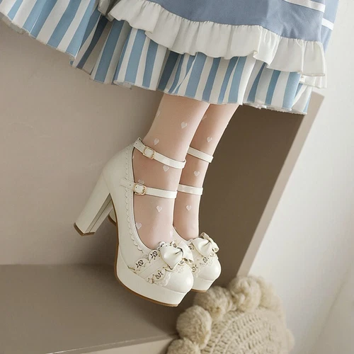 Zapatos de vestir para mujer Mary Janes con moño de tacón alto punta redonda Lolita D - Imagen 3 de 21