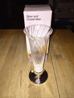 Wm A Rogers Crystal & Siler Plate Vase 7 3/4'' in Box  