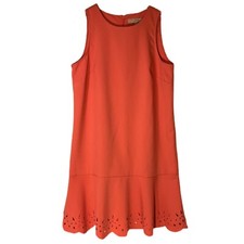 Ann Taylor Loft Coral Sheath Dress Laser Cut Scalloped Hem Dress Sleeveless 8