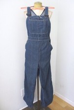 Vtg 50s Blue Denim Bib Overalls Button Fly White Red Stitching Adjust Straps S