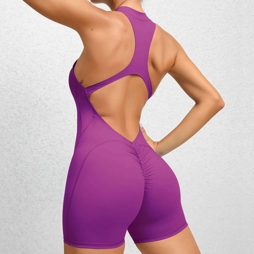 Reißverschluss Sportlicher Overall Damen Kurz Fitness Gym Overall Neu Trainingskleidung - Bild 13 von 36