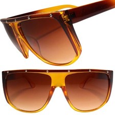 Classic 80s 90s Hip Hop Flat Top Oversized Square Sunglasses Brown Frame