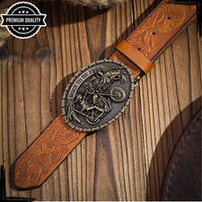 Vintage Luxury Mens Cowboy Leather Belt Buckle High Quality Strap Western Brown