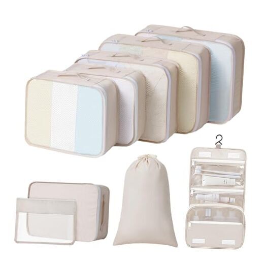 Packing Cubes for Travel - 9 Set Packing Cubes for Suitcase Large Travel Beige-image