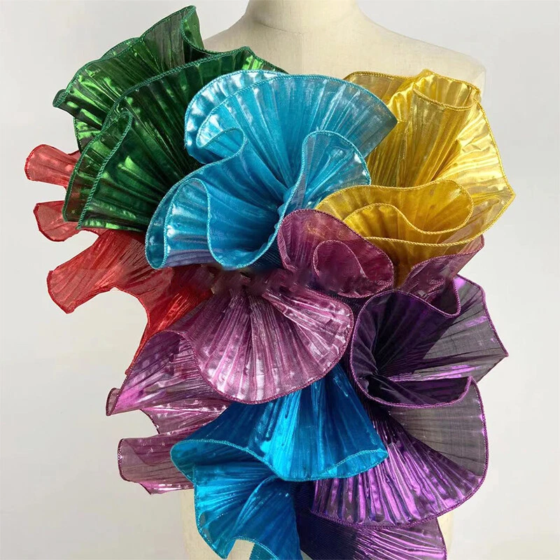 2 ярда органзы гофрированная ткань плиссированная отделка металлическая кромка шитье рукоделие мульти, - Изображение 3 из 4