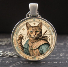 Sagittarius Archer Cat Zodiac Necklace Constellation Astrology Sign Art Pendant