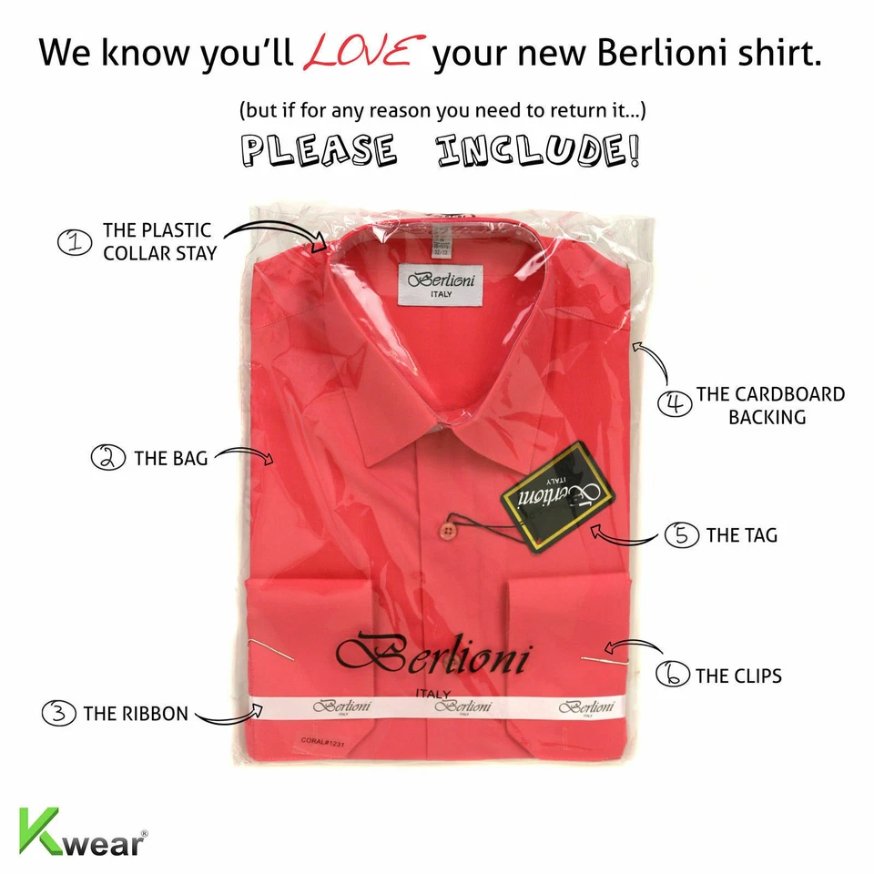 Berlioni Italy Men's Premium Classic French Convertible Cuff Solid Dress Shirt - Image 2 of 2