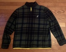 Vintage 90s Nautica Blue Green Plaid 1/4 Zip Fleece Pullover Jacket USA Made XXL