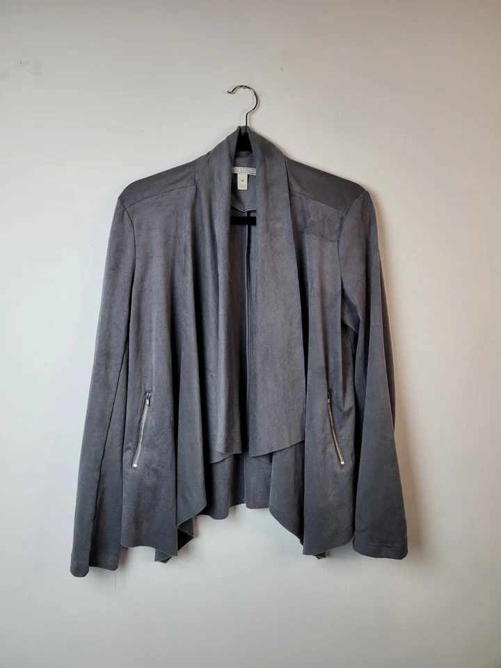 Chaqueta para mujer Dana Buchman talla M azul marino imitación gamuza cortina bolsillos abiertos con cremallera Foto 2 de 4