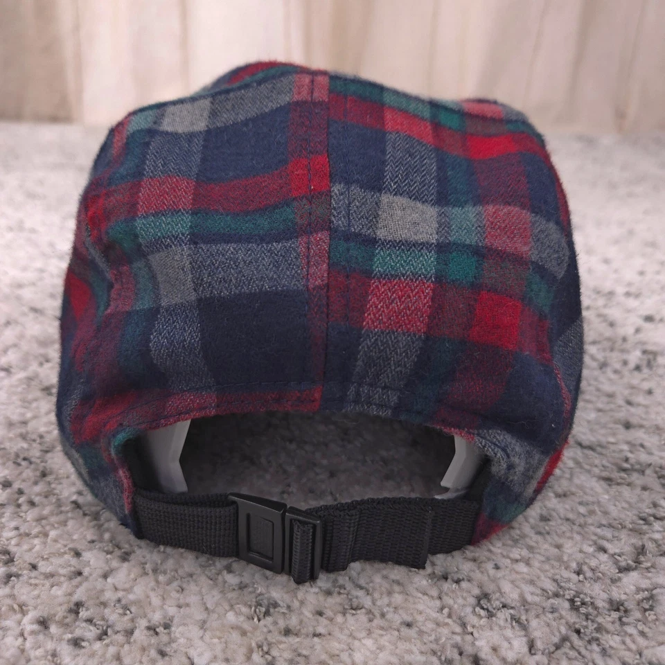 Chapéu golfinho rosa 5 painéis xadrez flanela mistura de lã boné Strapback vermelho verde excelente estado usado - Imagem 4 de 4