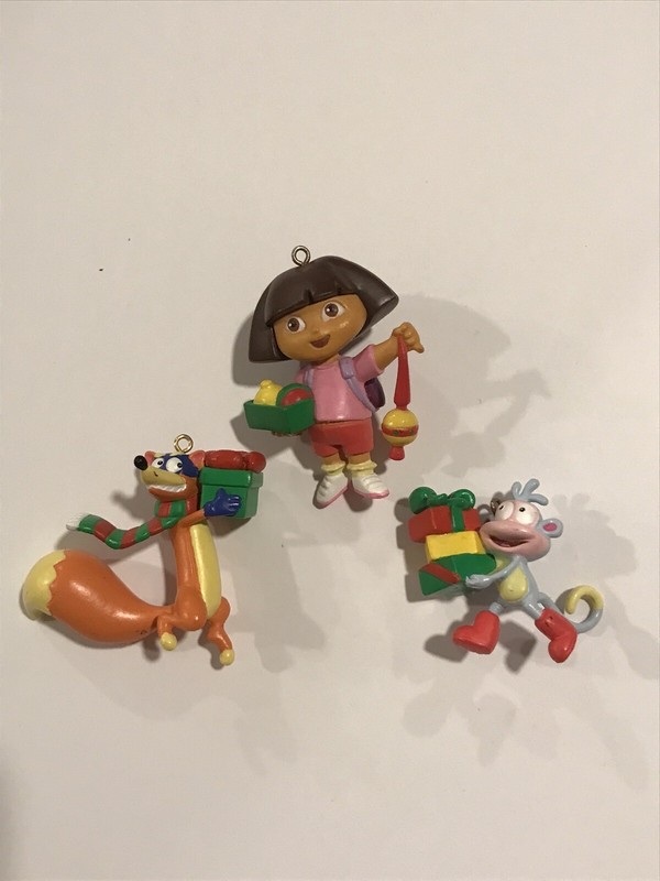 Dora The Explorer Holiday Christmas Ornament Lot of 3 Dora Boots Swiper w/ Gifts