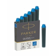 1950409 Parker Quink Mini Fountain Pen Refill Cartridge, Washable Blue, 6/Box
