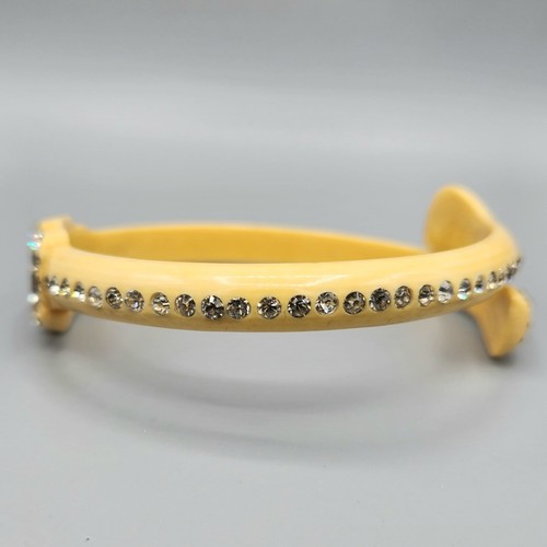 Art Deco French Ivorine Celluloid Crystal Pave Arm Cuff Bypass Bangle 8.5" - Picture 6 of 12
