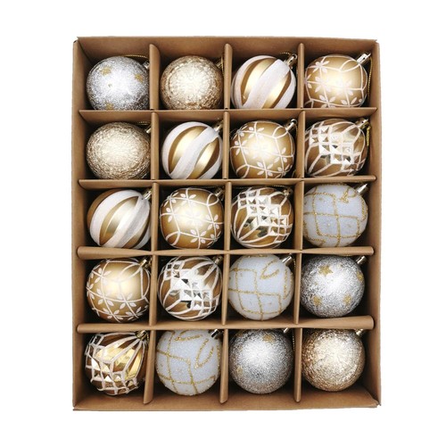 Christmas Ball Ornaments Set, 20ct 60mm Elegant White and Gold Assorted Xmas ...
