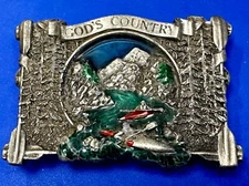 Gods Country Nature Wonders Scenery VTG 1983 Belt Buckle by Bergamot Brass Works