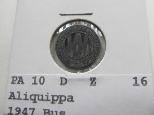 Woodlawn & Southern Motor Coach (Aliquippa, Pennsylvania) transit token PA10D