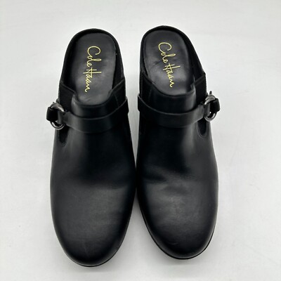 Cole Haan Mule Womens Air Shelly Clog Heeled Buckle Black Leather Shoes 7.5 B