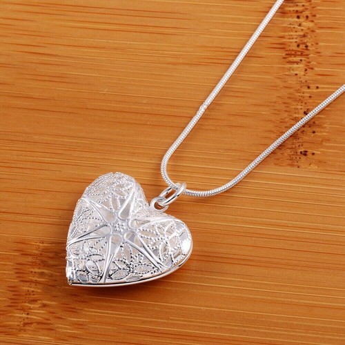 Sterling Silver Heart Pendant Picture Locket Chain Necklace Ladies Valentine - Picture 33 of 60