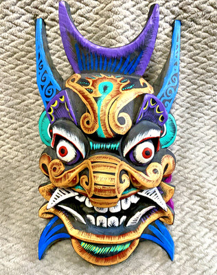 Chinese Folk Art Ornament Wood Hand Carved Painted NUO MASK Beast Head 11.5x7 ''
