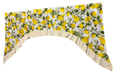 VTG Lemon Kitchen Curtains 2x Valance 1 Ruffle Kitsch Cottage Fruit Granny Core