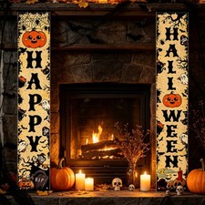 Skull Themed Door Banner 2 Pack Polyester Halloween Decoration 180x30cm