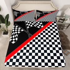 Racing Car Bedding Set Twin Size,Race Car Flag Extreme Sports Fitted for Boys...