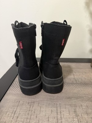 Levi Strauss Black Combat Boots Lace Up Zip Logo Textile  display picture 1