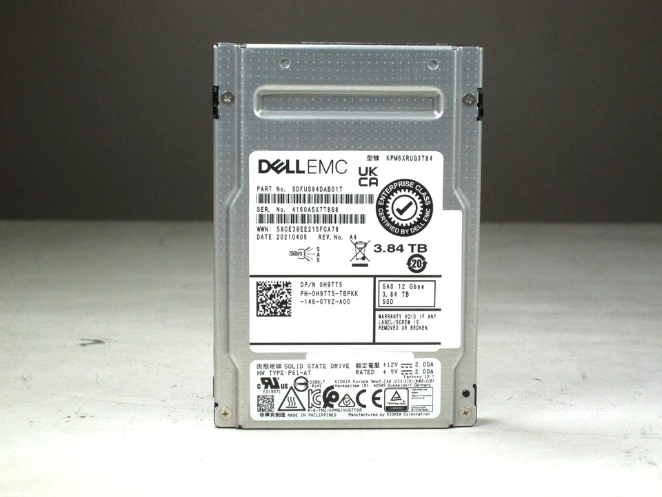 DELL EMC KIOXIA 3,84TB SAS SSD KPM6XRUG3T84 SDFUS84DAB01T 0H9TT5 - 99% HEALTH