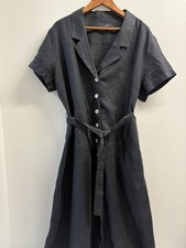 QUINCE DRESS XL BLACK 100% LINEN BUTTON DOWN BELT SHORT SLEEVE VACATION CRUISE