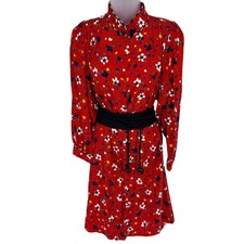 Marc Jacobs Daisy Print Silk Shirt Dress Belted Red Floral 6 Vintage Core NEW