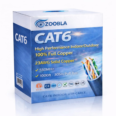 Cat6 Ethernet Cable   23AWG Solid 100% Pure Copper UTP, 550Mhz 1000Ft (305M), Hi
