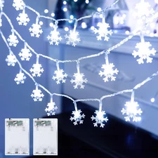 Minetom 2 Pack Christmas Snowflakes Lights, 14 Ft 30 LED Waterproof Shatterpr...