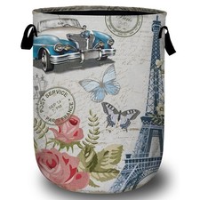 Vintage Paris Eiffel Tower Laundry Basket, Laundry Hamper Collapsible Oxford ...