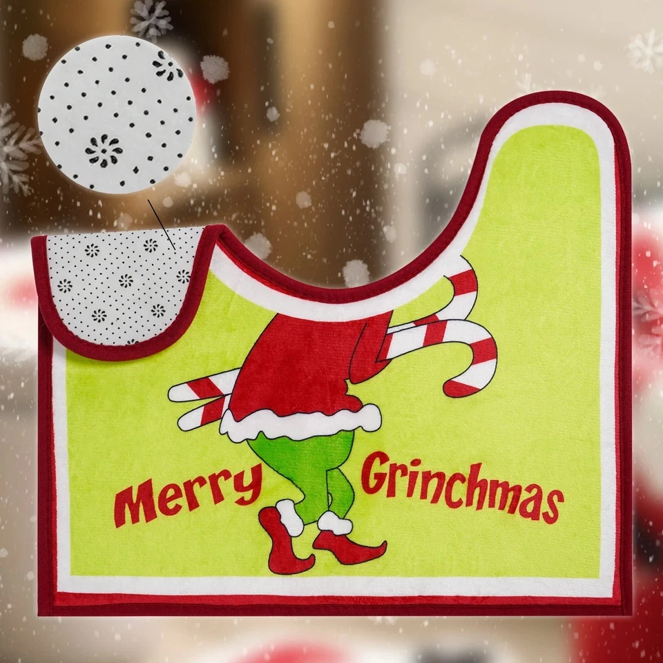 Conjunto de decoração de Natal capa de vaso sanitário Grinch almofada de assento almofada de pé de vaso sanitário - Imagem 3 de 4