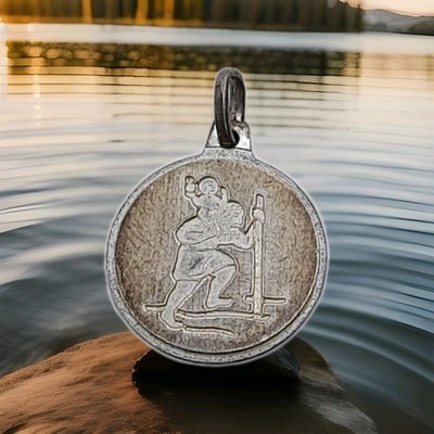 Sterling 925 Silver St. Christopher Pendant Charm. Religious Travellers Talisman