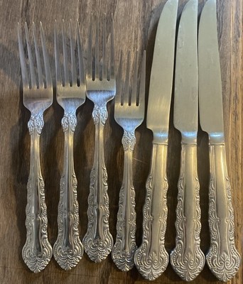 7 Piece Reed & Barton Forks Knives Stainless Steel Flatware Design UNKNOWN
