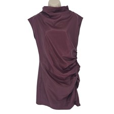 Anthropologie Faux Leather Dress Women's 12 Wine Mock Neck Ruched Bodycon New