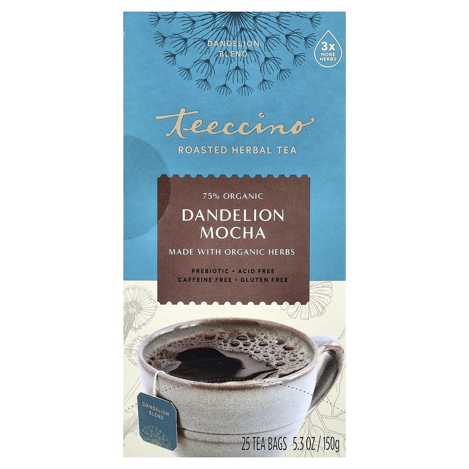 Roasted Herbal Tea, Dandelion Mocha, Caffeine Free, 25 Tea Bags, 5.3 oz (150 g)