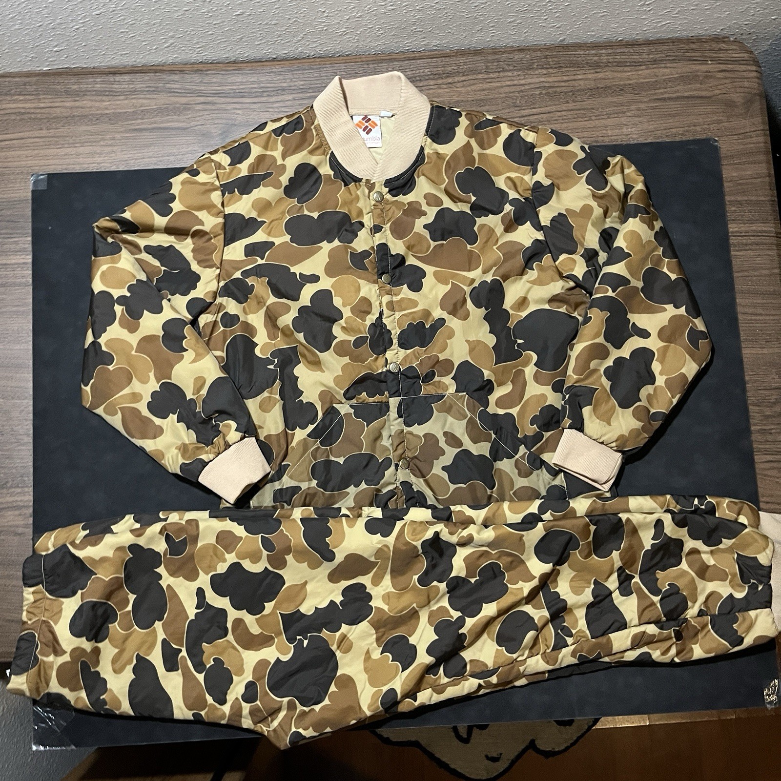 Columbia Gore-Tex Pato Camuflado Chaqueta de Caza Pantalones De Colección Conjunto Goretex Años 70