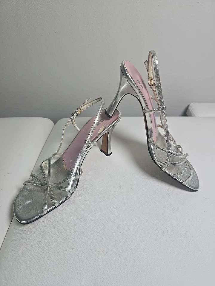 Y2K BP NORDSTROM Silver Platform Sandals Womens 9.5M Party Club Cruise Baddie - Image 4 of 4